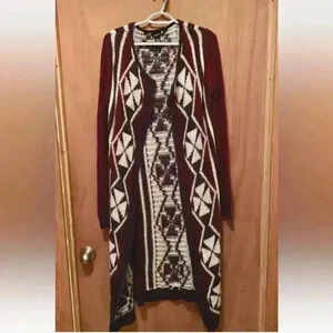 Rue21 Open Long Cardigan Burgundy, & Black XL